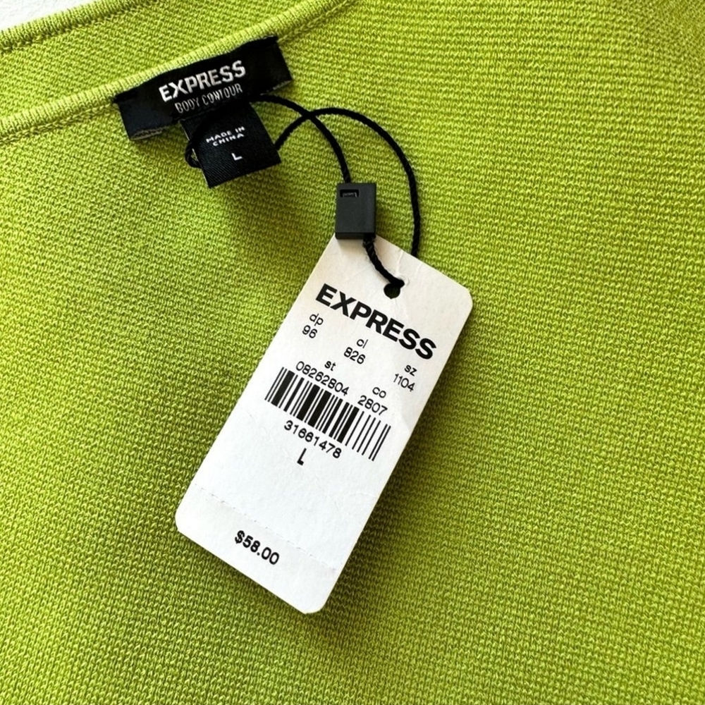 EXPRESS Body Contour One Shoulder Cutout Cropped Sweater Tank Green Size L - Picture 7 of 8